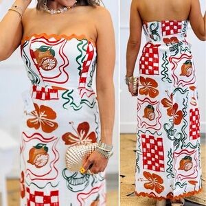 🆕🍅ONE & ONLY: Strapless Ric Rac Trim Maxi Dress MEDIUM